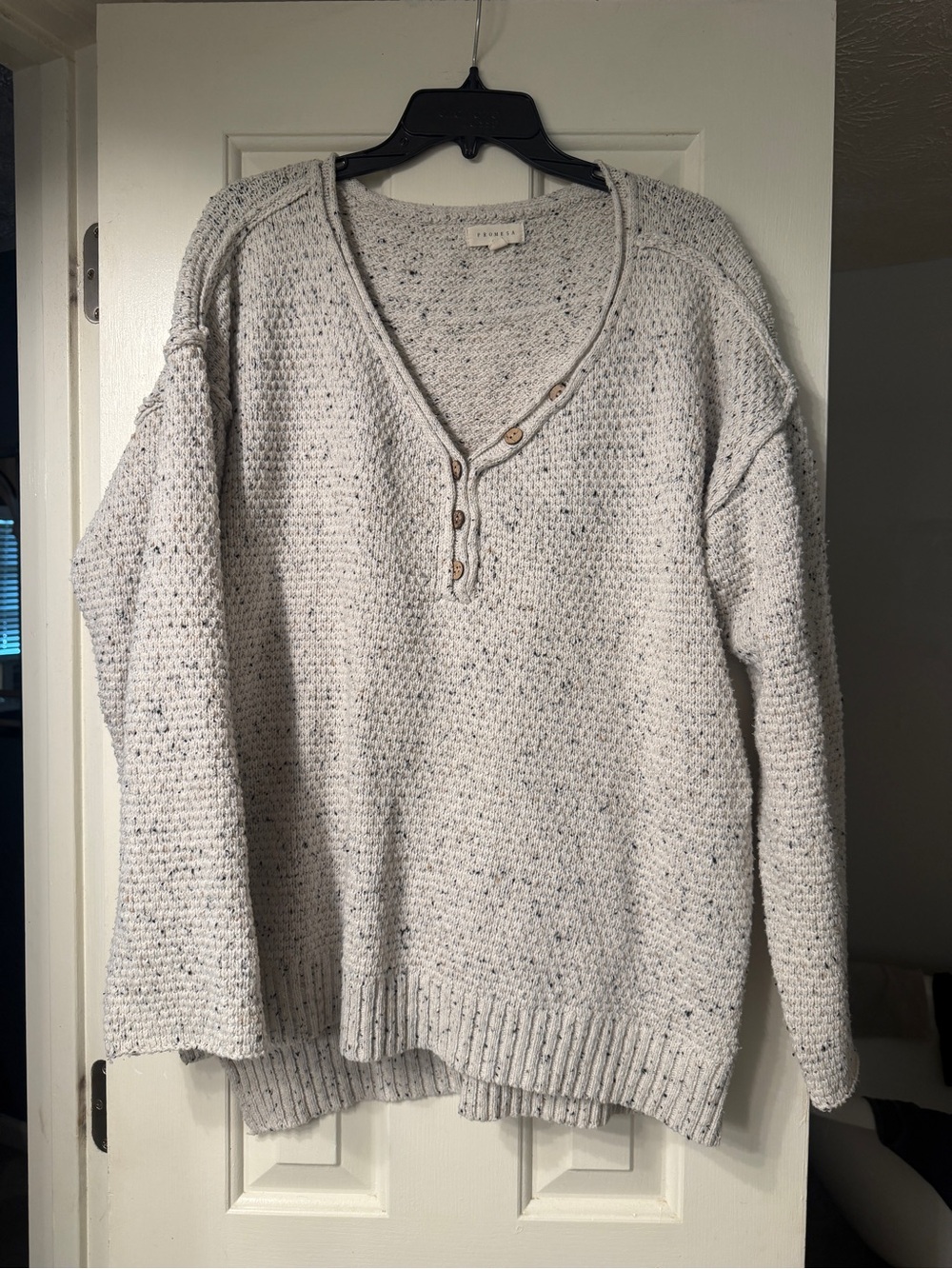 Vici Laurel Oversized Knit Roll-Up Henley Sweater - Picture 3 of 10